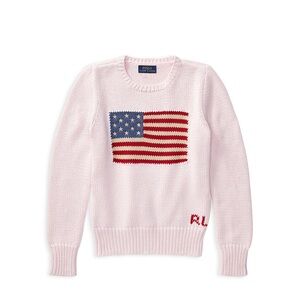 Ralph Lauren Pink Knit Sweater with Flag Design